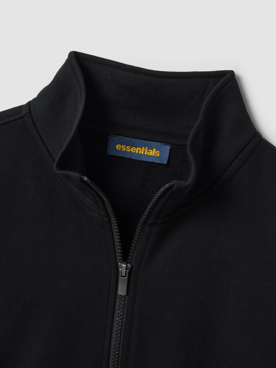 Black cotton-blend regular-fit sweatshirt with crew neck and zip_1