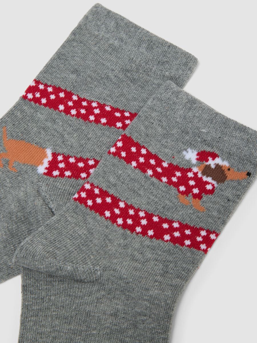 2-pack grey socks in stretch organic cotton blend with dachshund motif_1