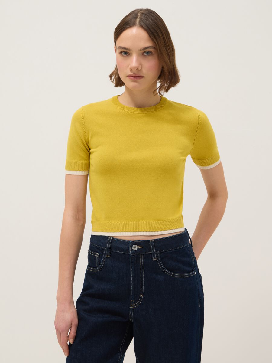 Yellow viscose blend crew neck sweater regular fit_0