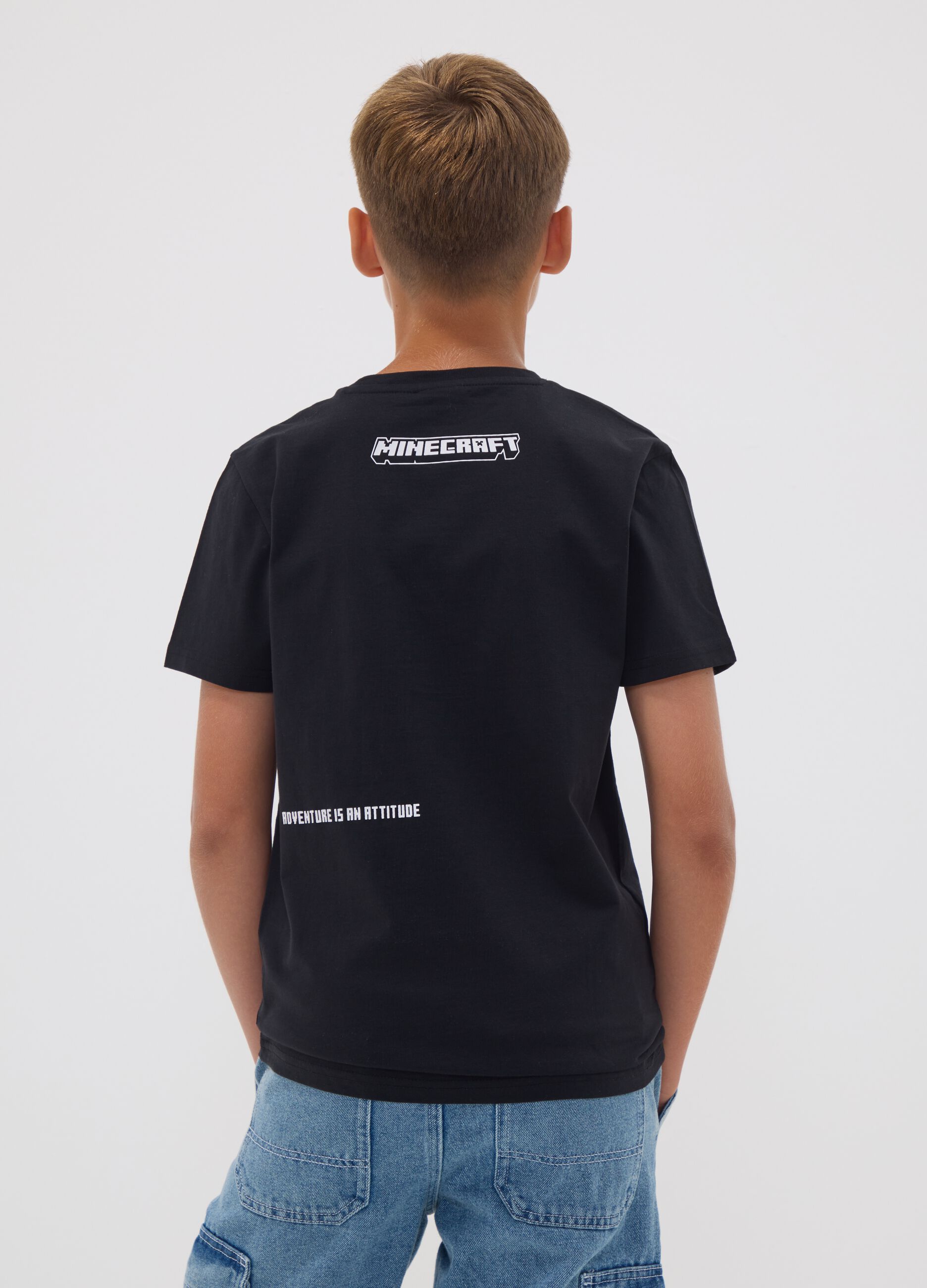 Schwarzes T-Shirt aus reiner Baumwolle mit Minecraft-Print f&uuml;r Jungen