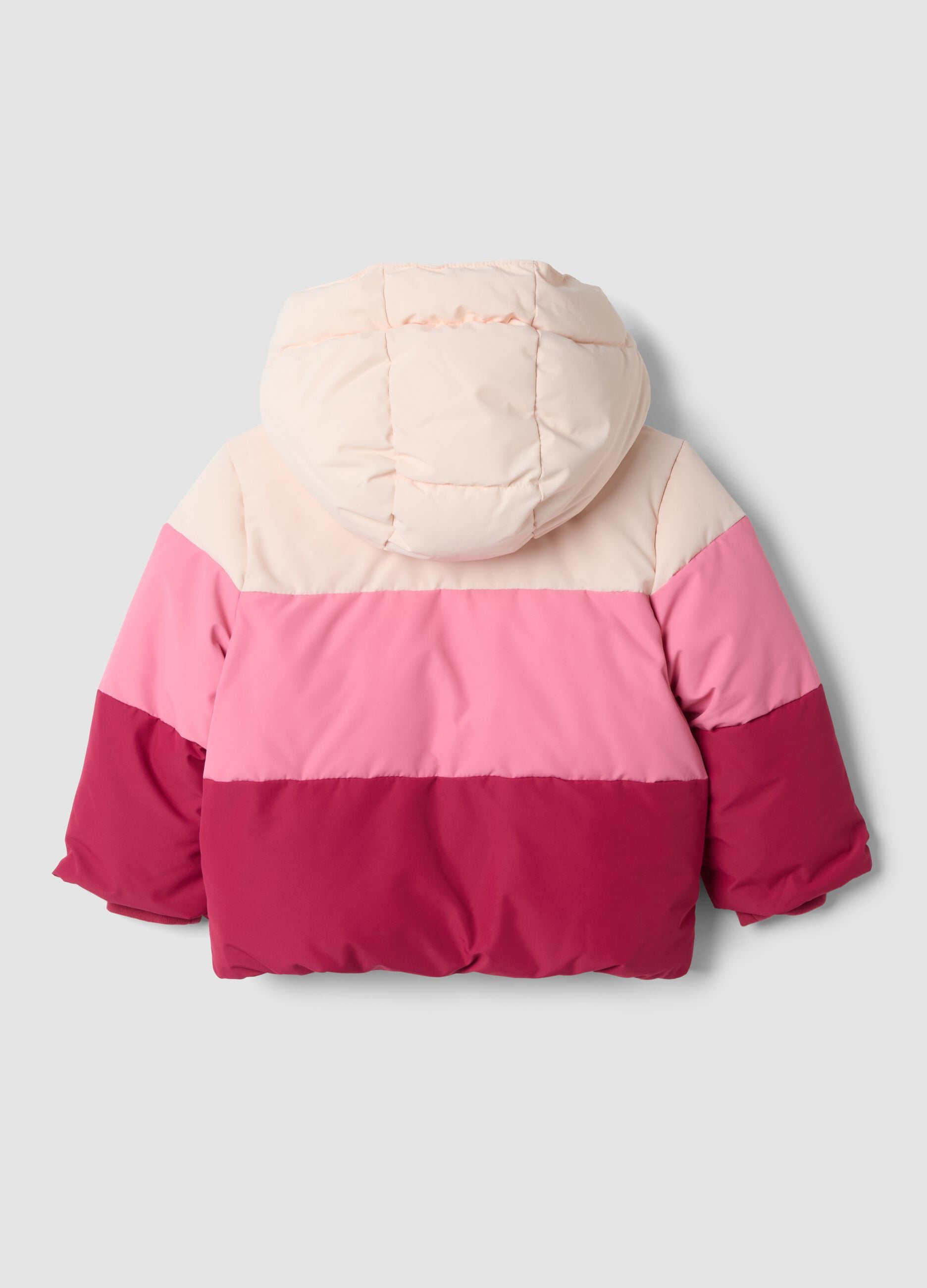 Colour-block padded puffer jacket with removable hood