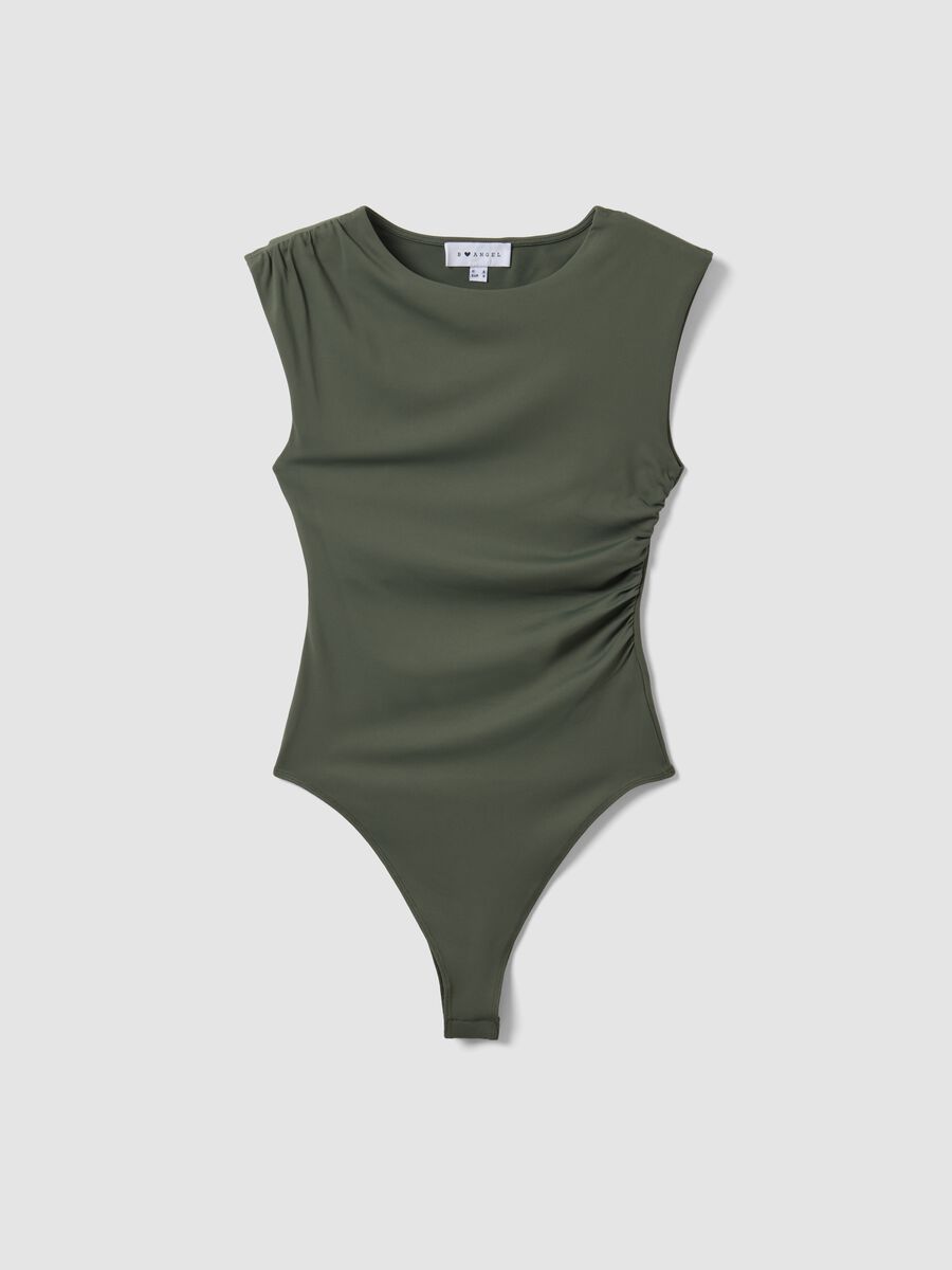 Green stretch bodysuit with ruching, regular fit_4