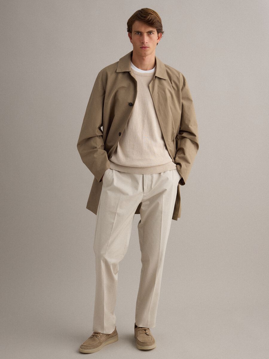 Beige regular fit trench coat with button closure_2