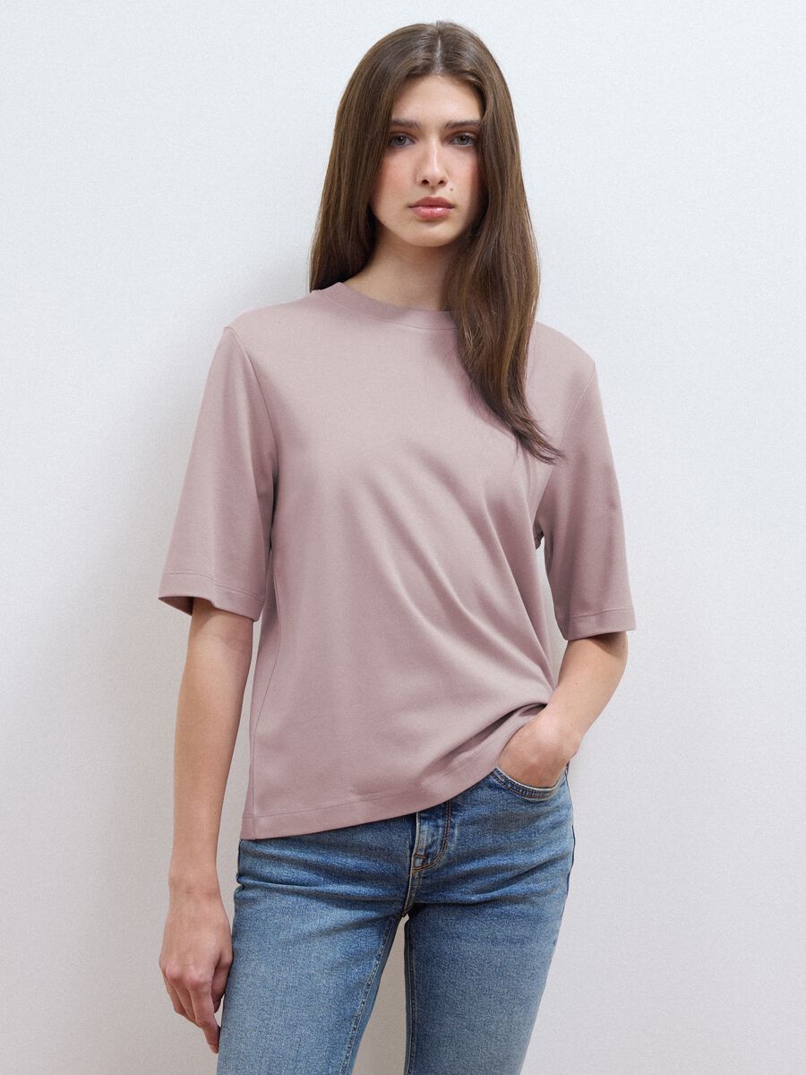 T-shirt rose coupe boxy en m&eacute;lange coton et viscose_0