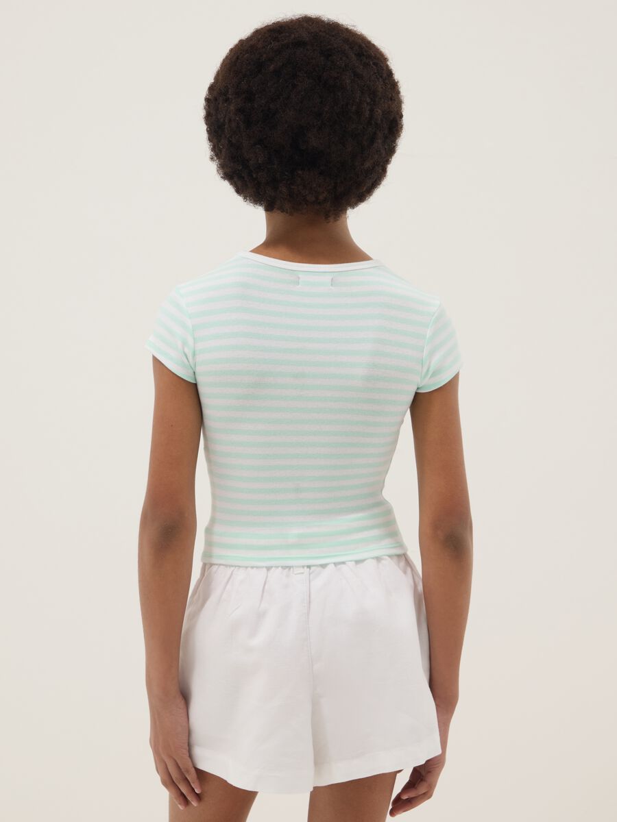 Girls&rsquo; fitted stretch-cotton multicolour striped T-shirt_1