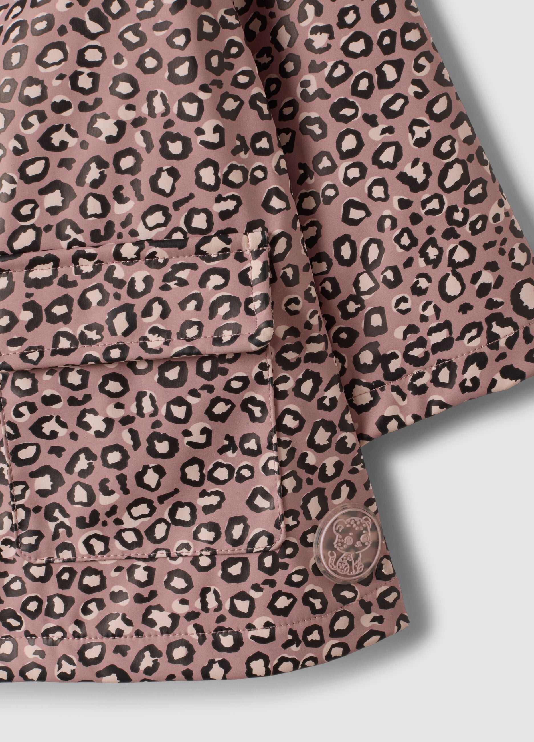 Rosa wattierte Jacke mit Kapuze und Animal-Print f&uuml;r M&auml;dchen