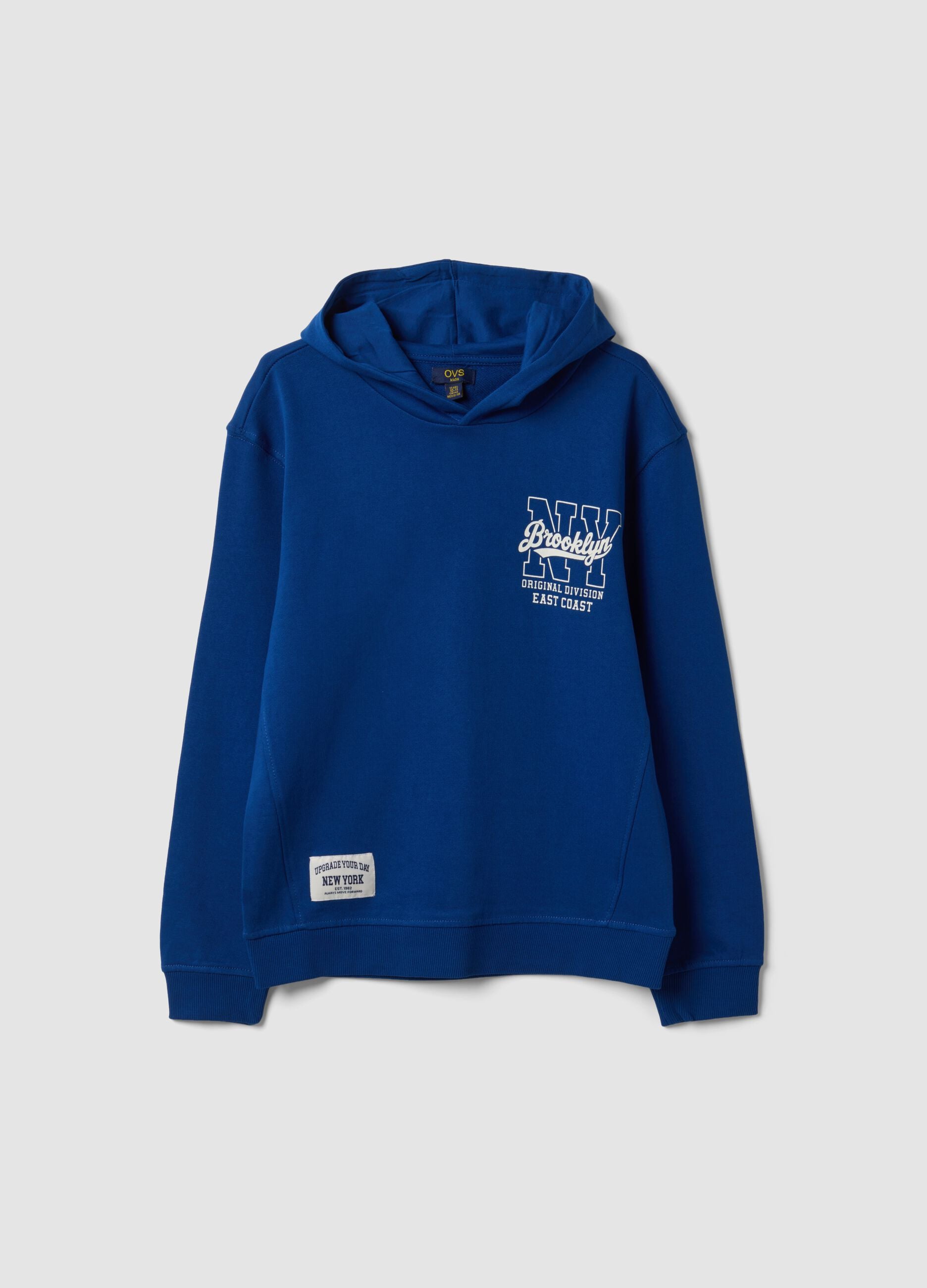 Blue pure cotton hoodie with print for boys