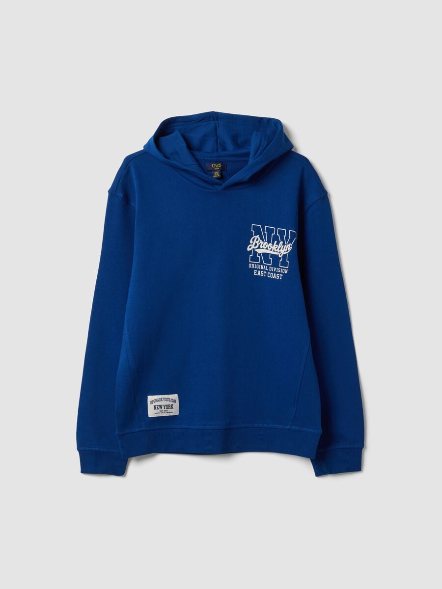 Blue pure cotton hoodie with print for boys_0