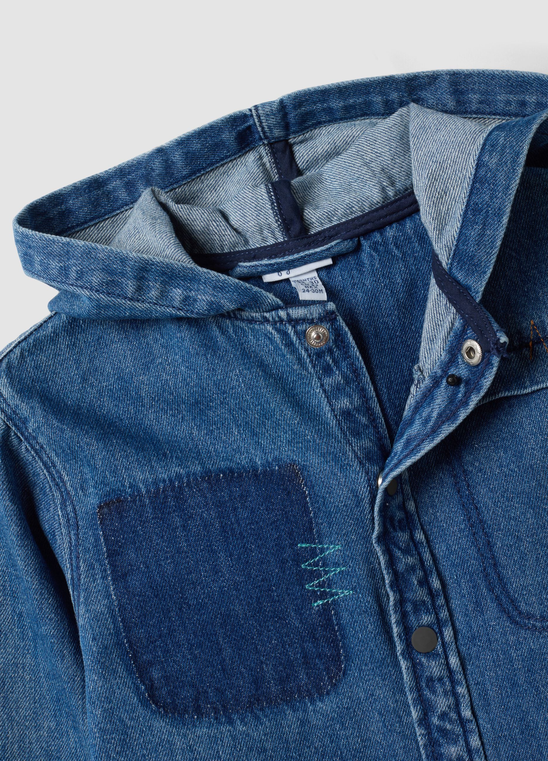 Blaue Denim-Shacket mit Kapuze aus Baumwoll- und Viskosemix f&uuml;r Jungen