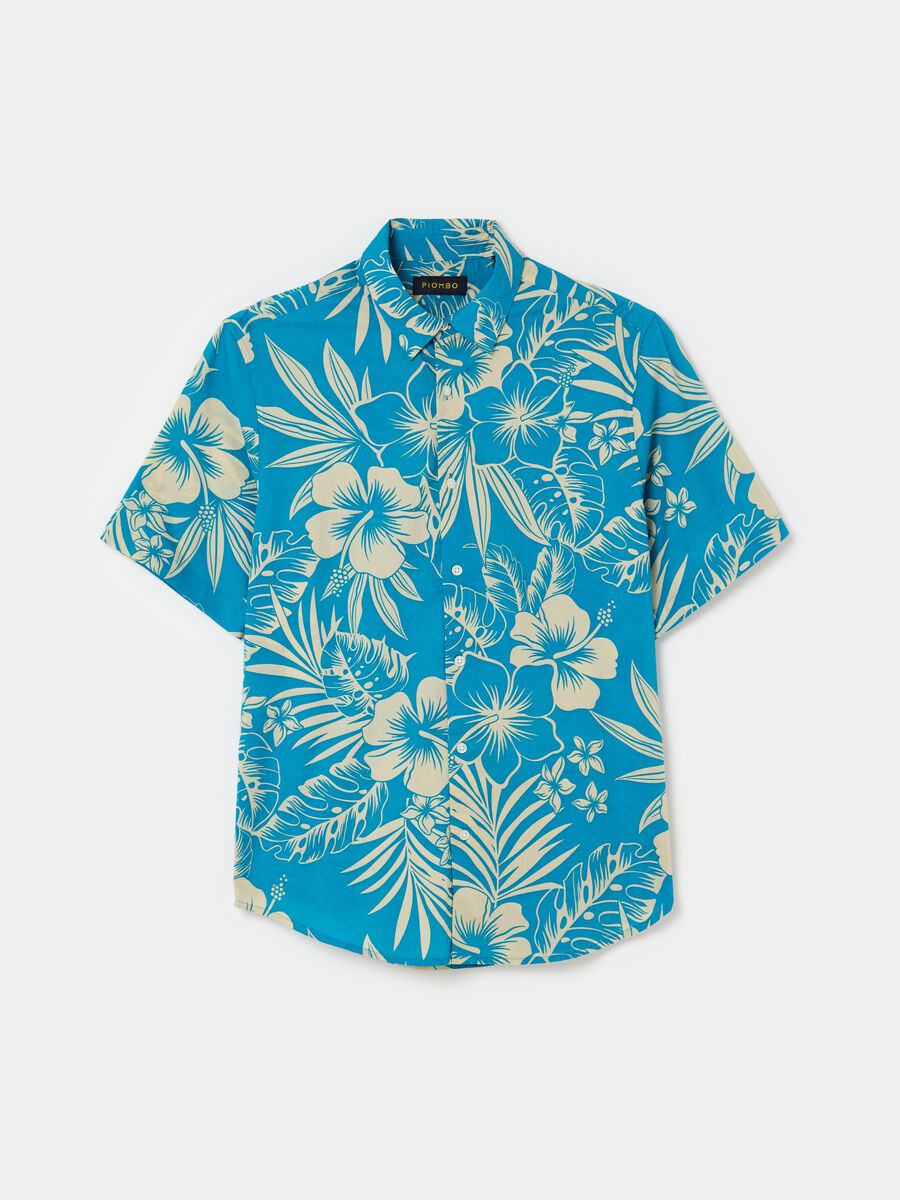 Short-sleeved shirt with hibiscus print_0