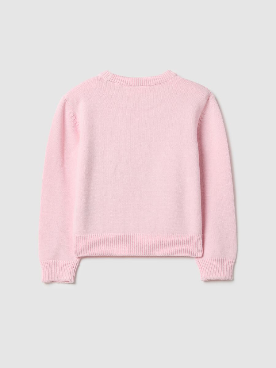 Girls' pink pure cotton sweater with hearts and stars, regular fit_1