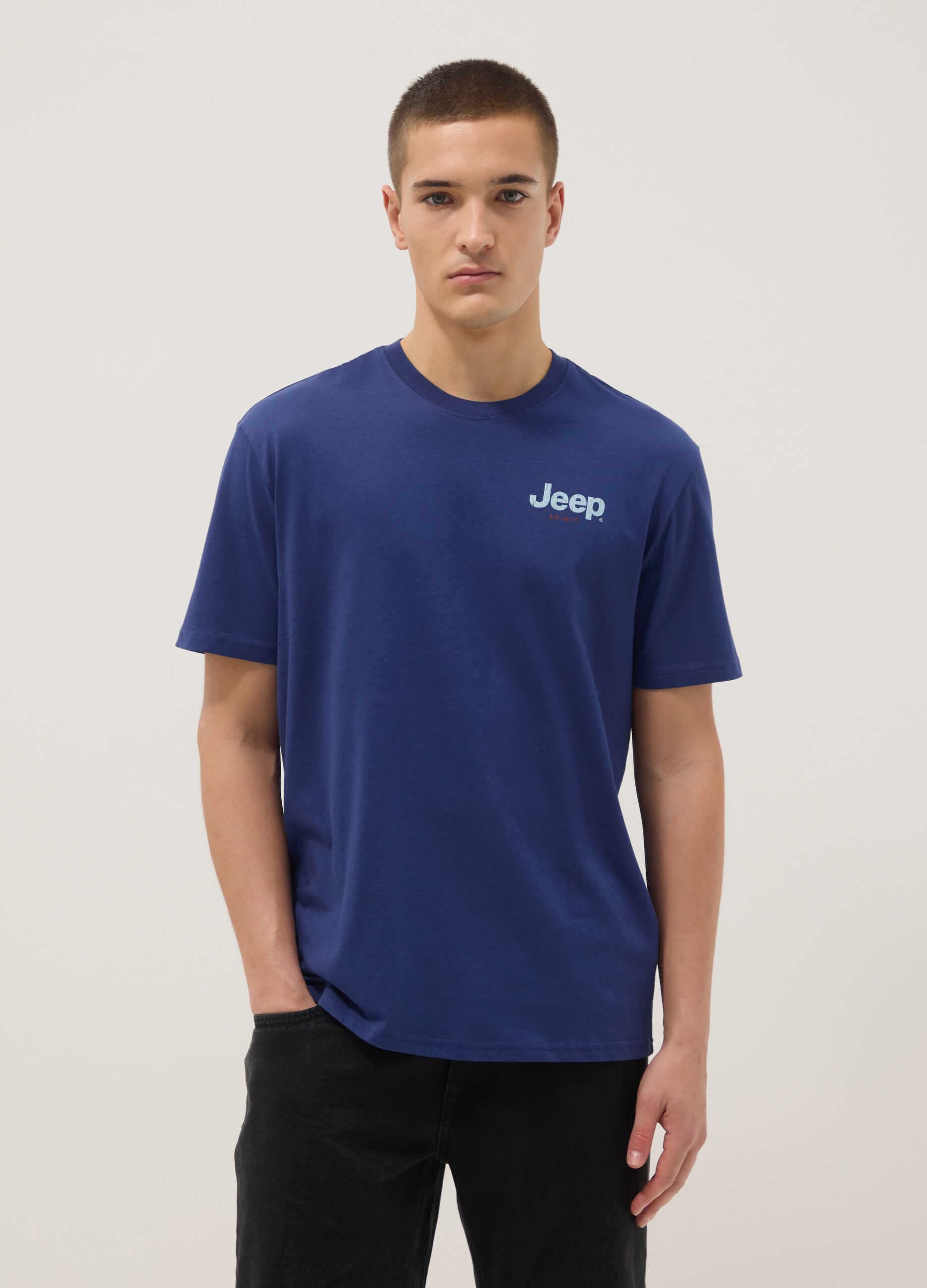 Blue pure cotton regular fit T-shirt with Jeep print