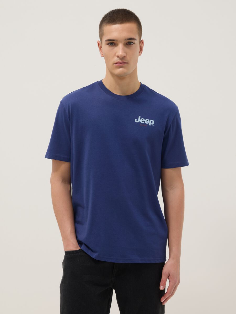 Blue pure cotton regular fit T-shirt with Jeep print_0