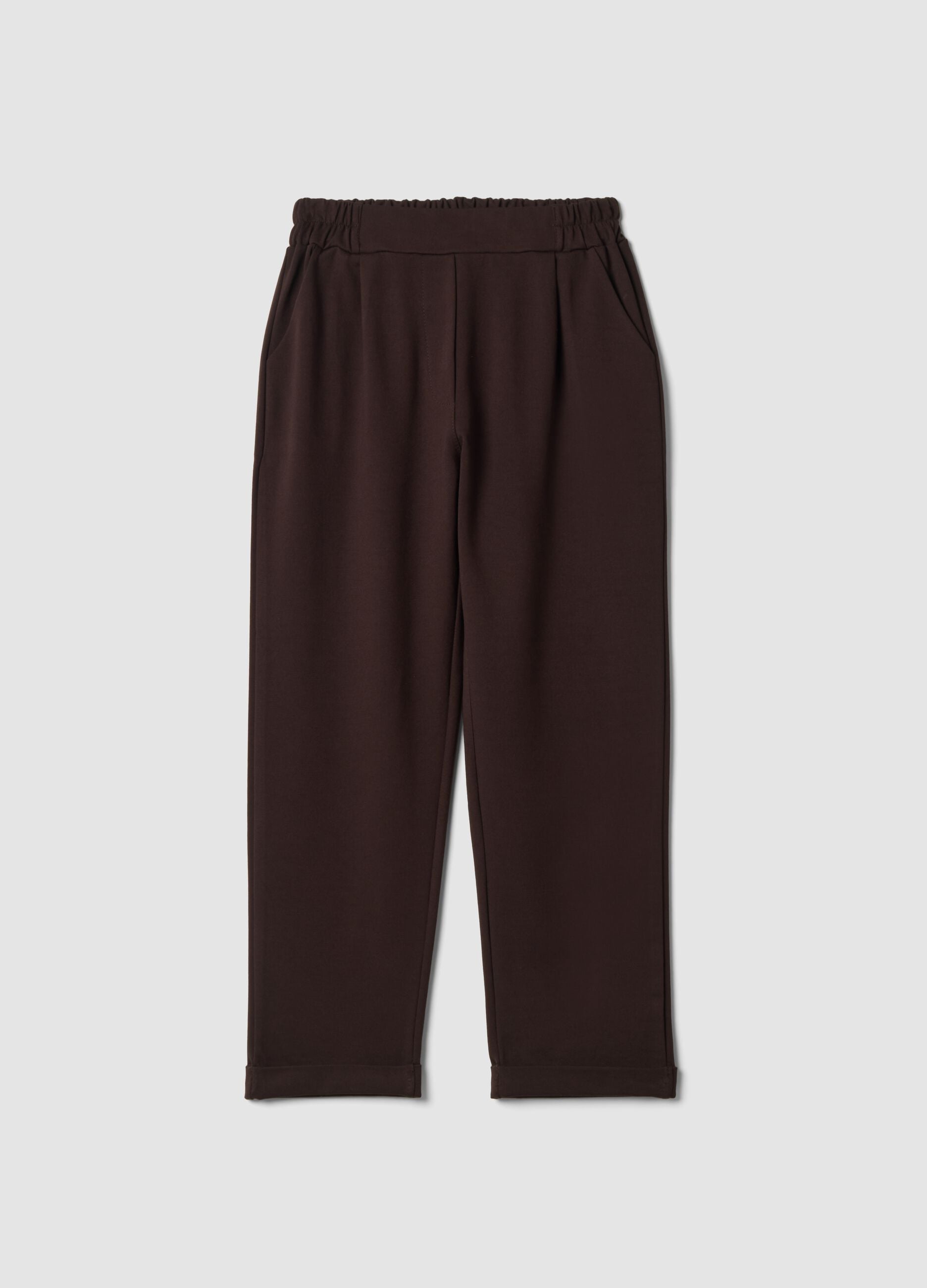 Brown regular-fit stretch viscose trousers