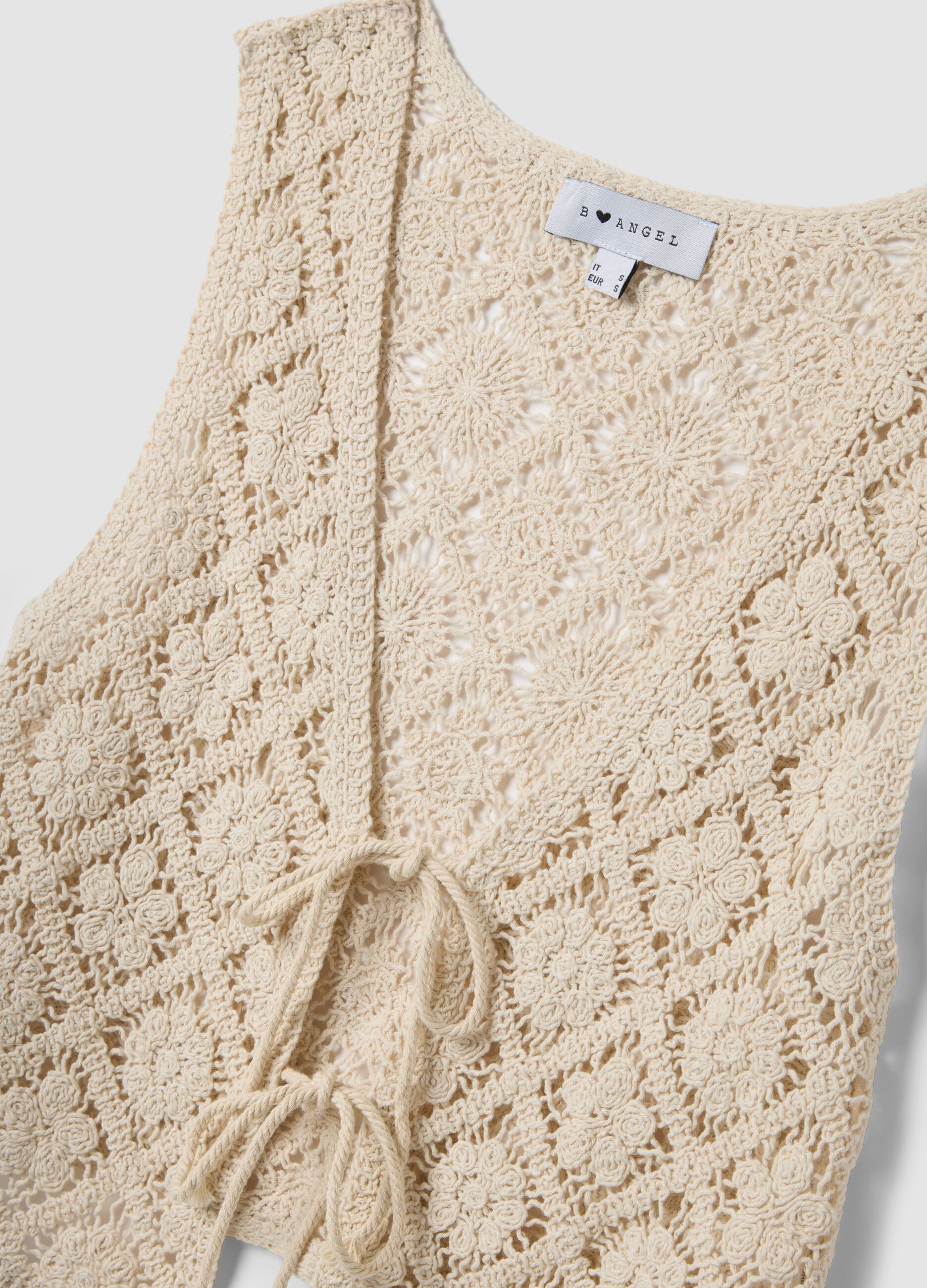 Beige Gilet in Baumwollmischung in Regular Fit mit floralem Strickdesign