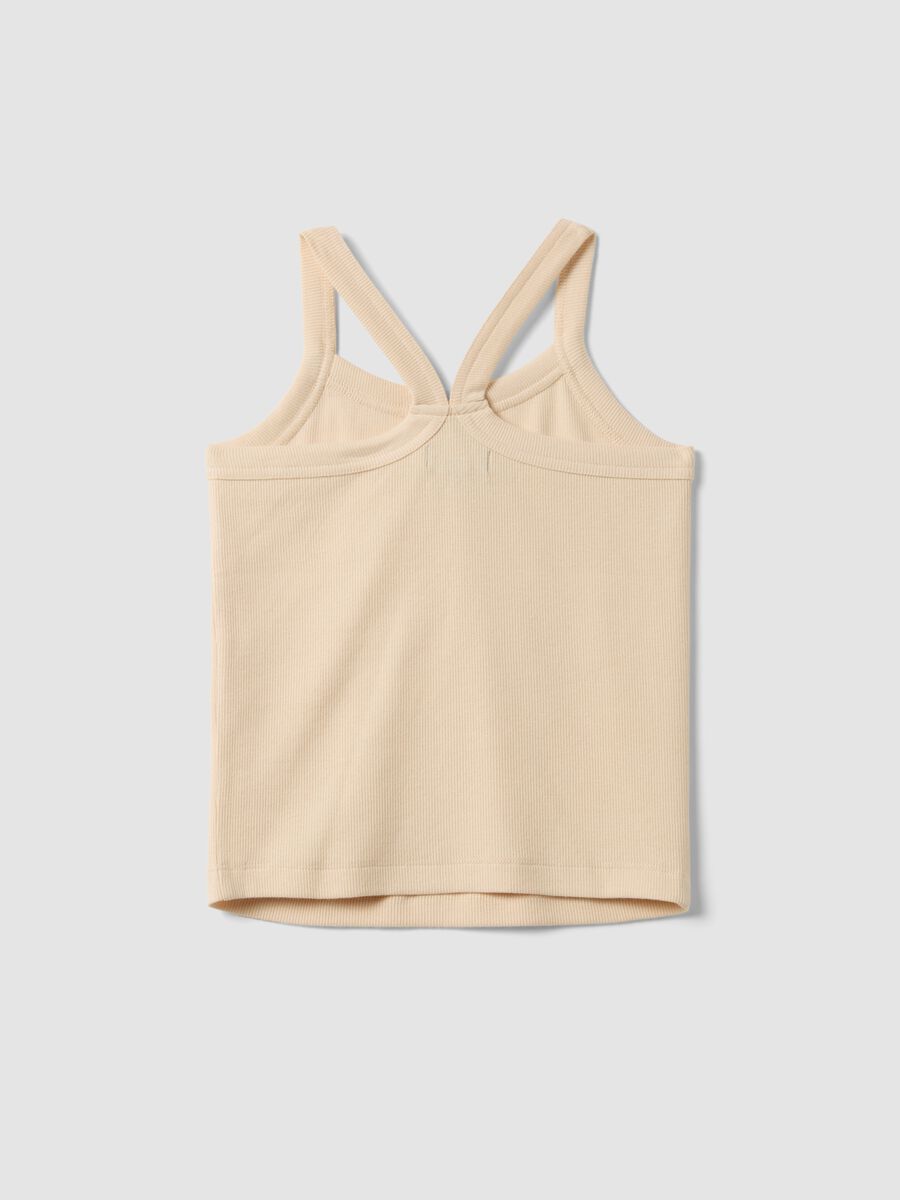Girls&rsquo; beige ribbed stretch cotton fitted tank top_1