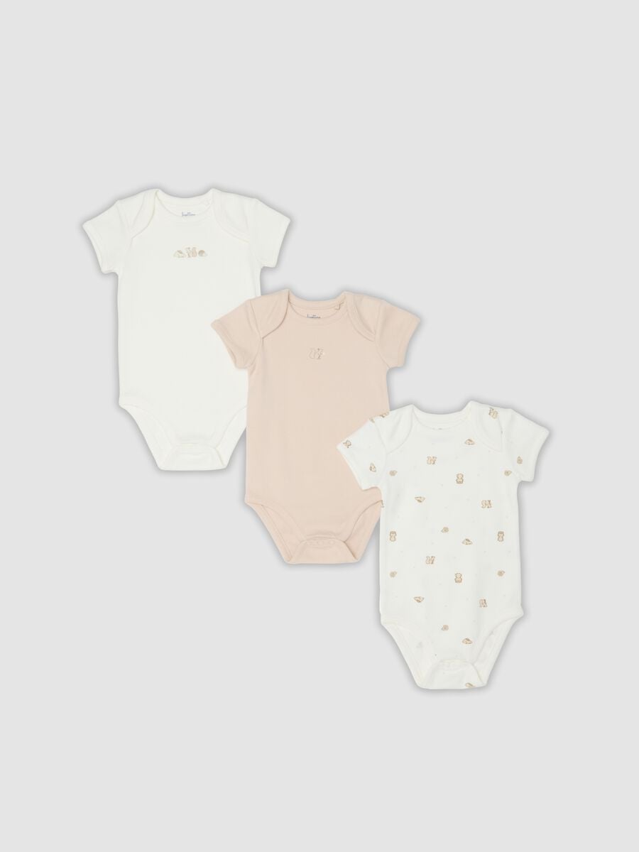 Tripack di body multicolor in puro cotone organico con stampe per neonati_0