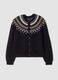 Blauer Jacquard-Cardigan aus Wollmix mit Rundhalsausschnitt_0