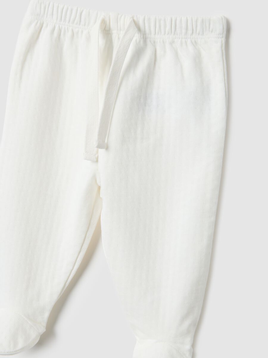 White pure cotton sweatshirt and trouser set for newborns with embroidery_2