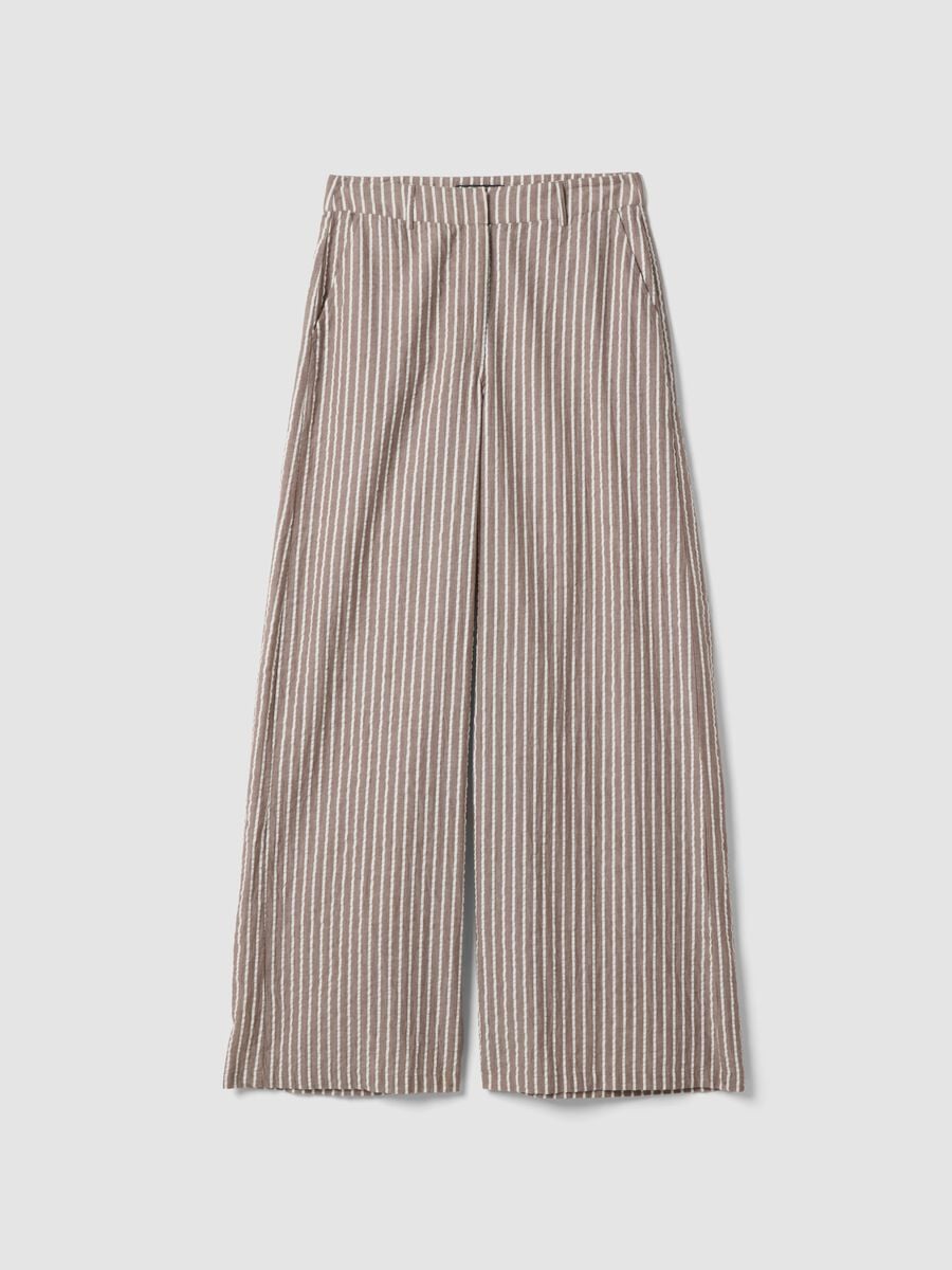 Pure cotton wide-leg chino trousers with multicolour stripes_4