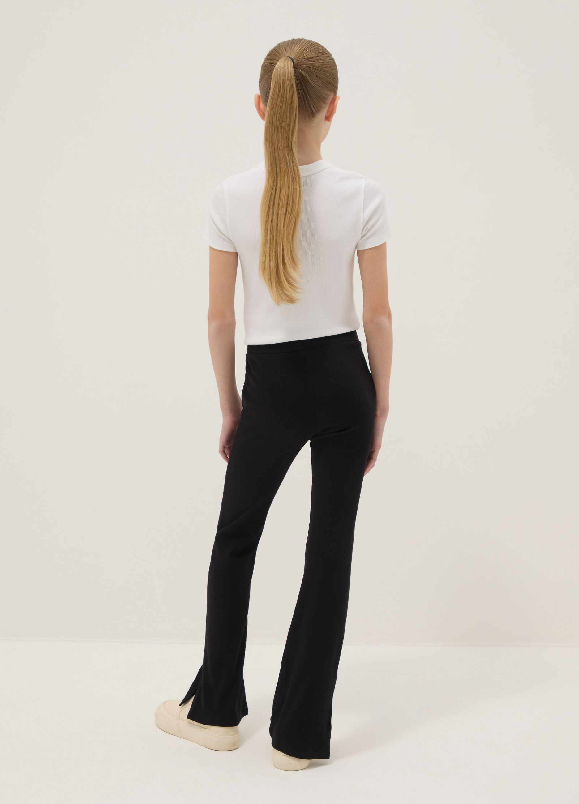 Black stretch cotton girls&rsquo; flare leggings