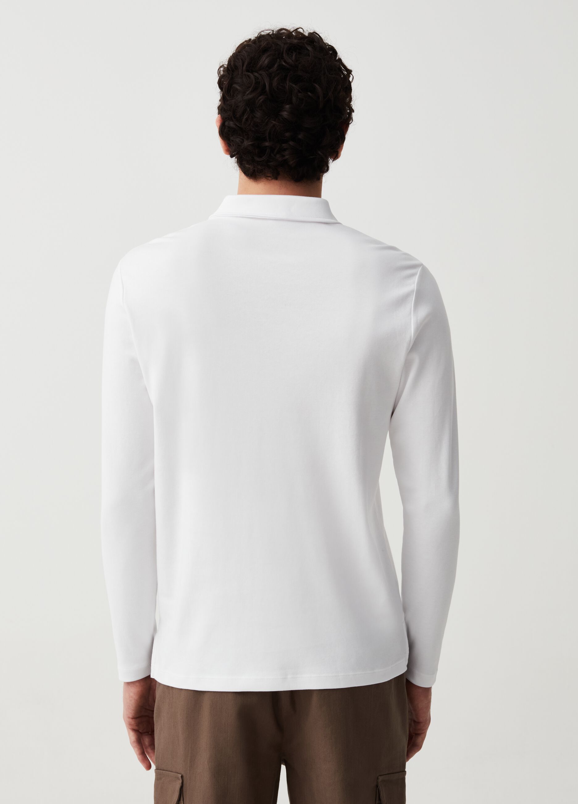 Long-sleeved cotton polo shirt
