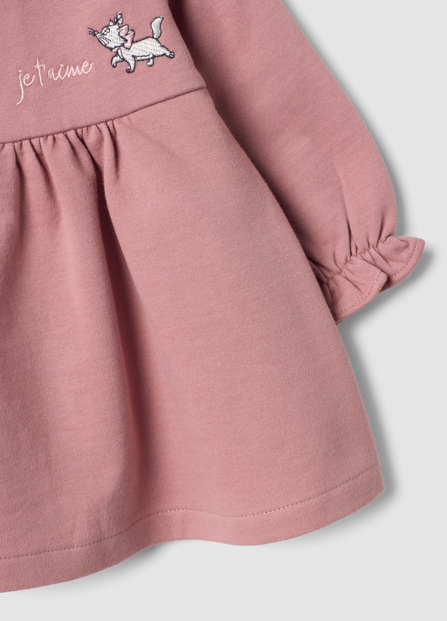 Vestido rosa em algod&atilde;o org&acirc;nico puro com bordado Aristogatos para beb&eacute; menina