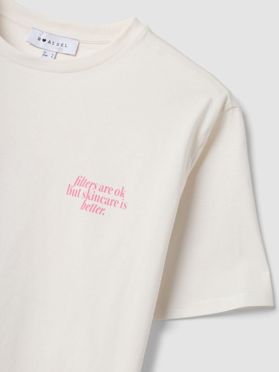 T-shirt bianca in puro cotone con scritta relaxed fit_1