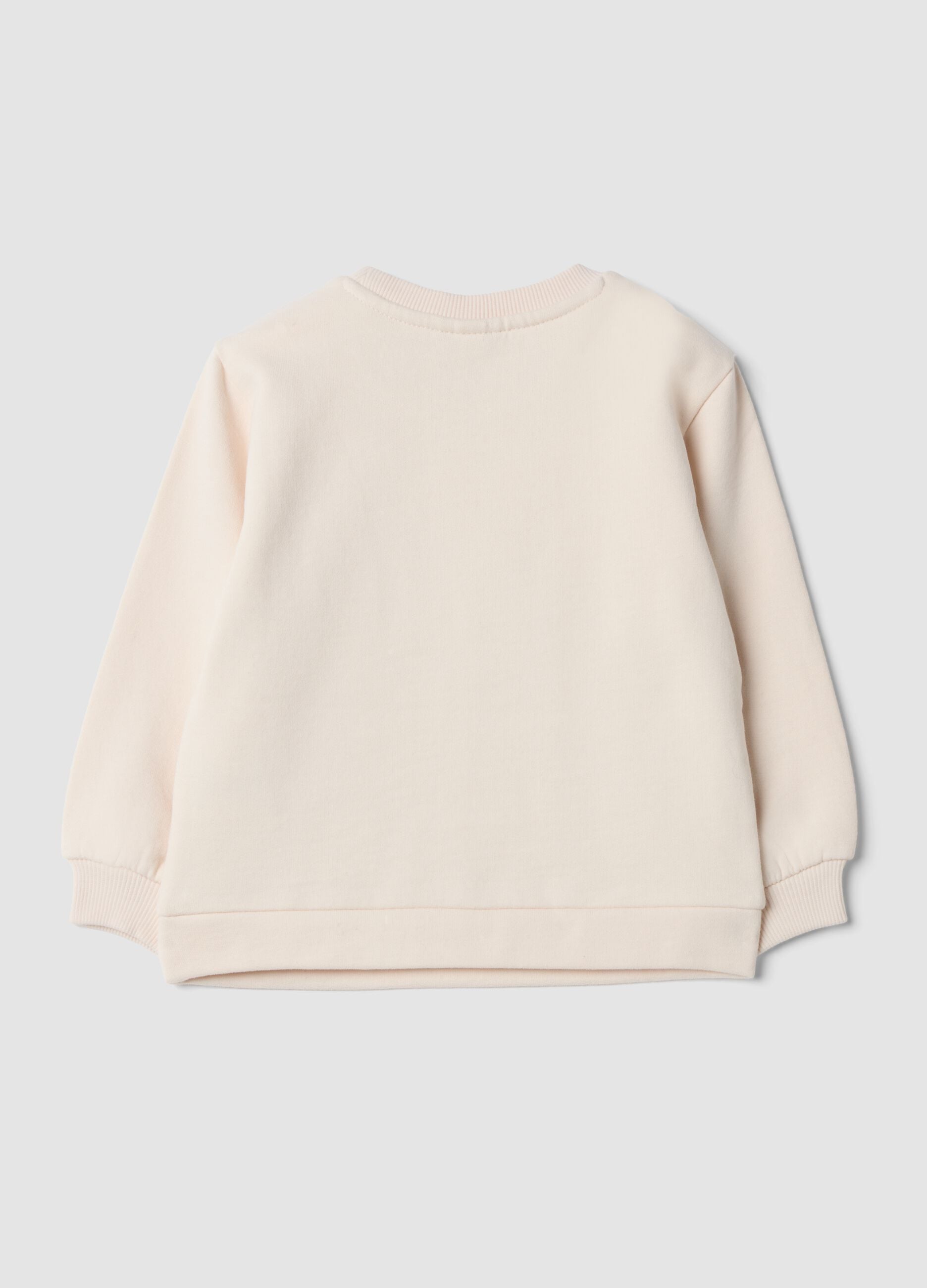 Beige pure cotton printed crew-neck sweatshirt