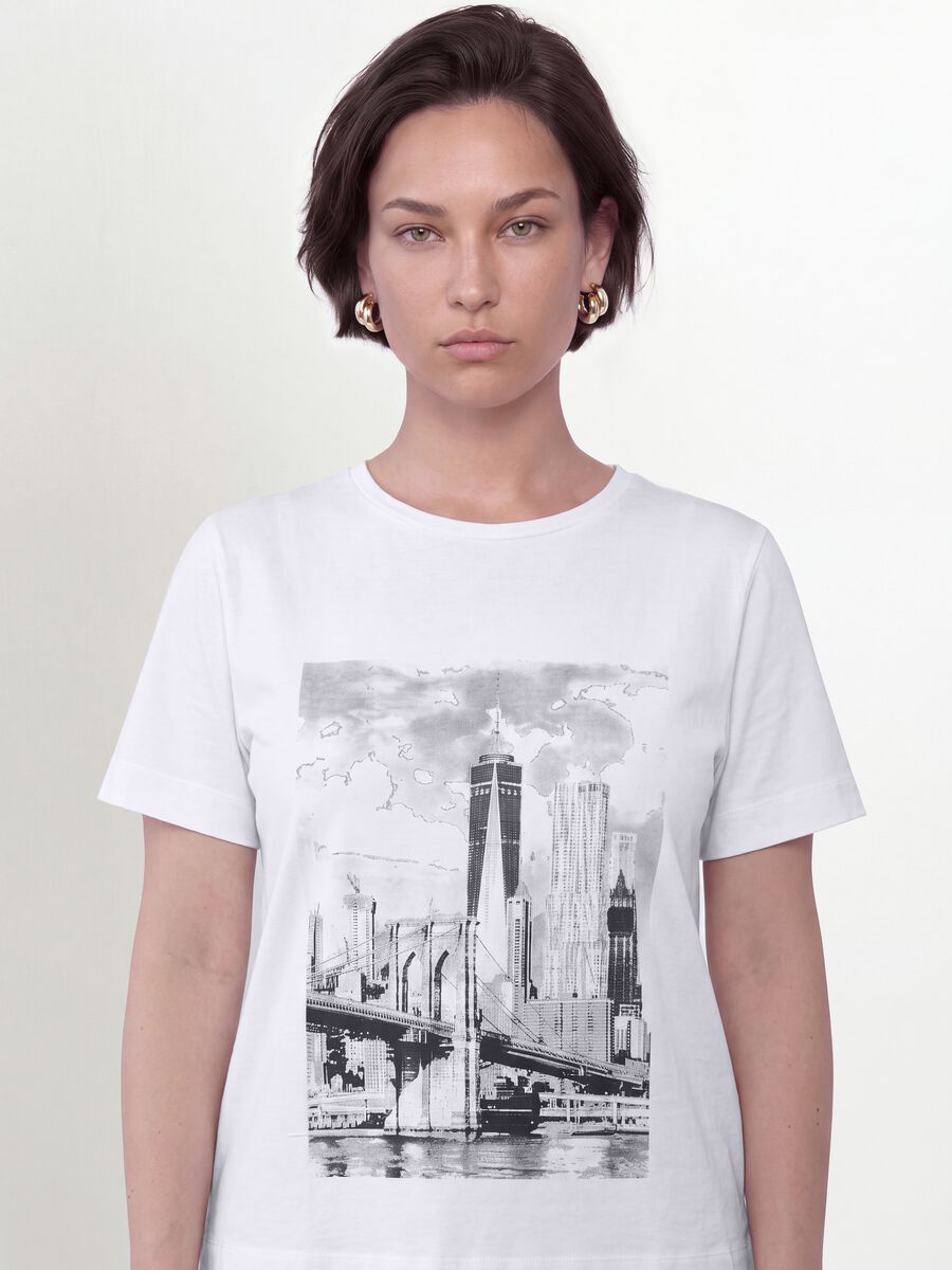 White pure cotton T-shirt with graphic print, regular fit_4