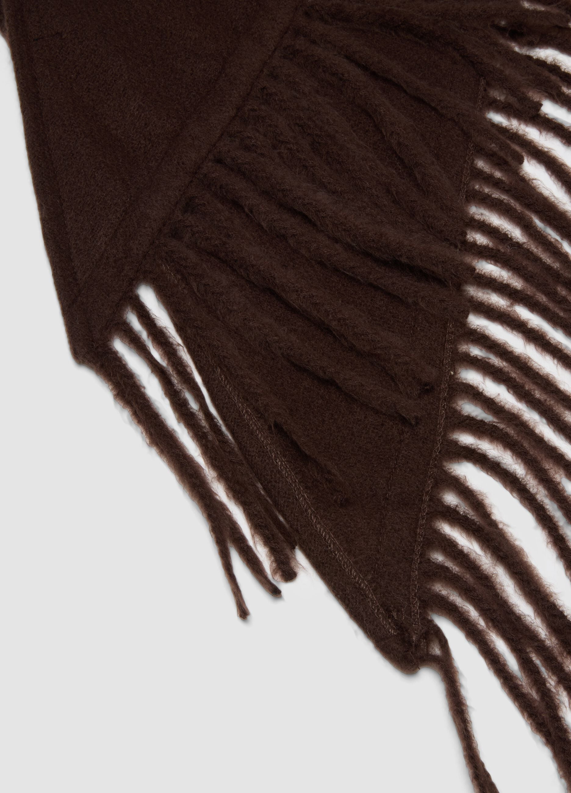 Brown fringed viscose-blend poncho