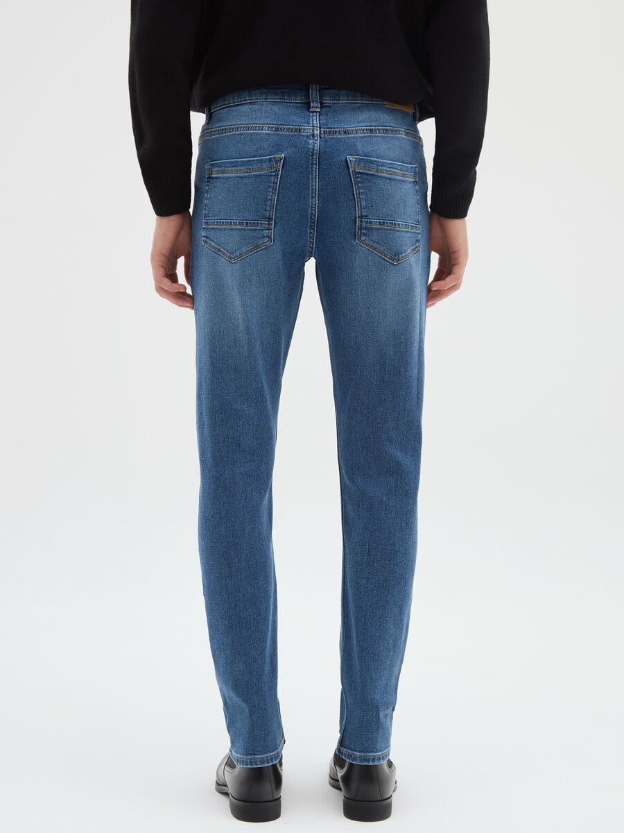 Blue denim skinny fit cotton blend jeans_2