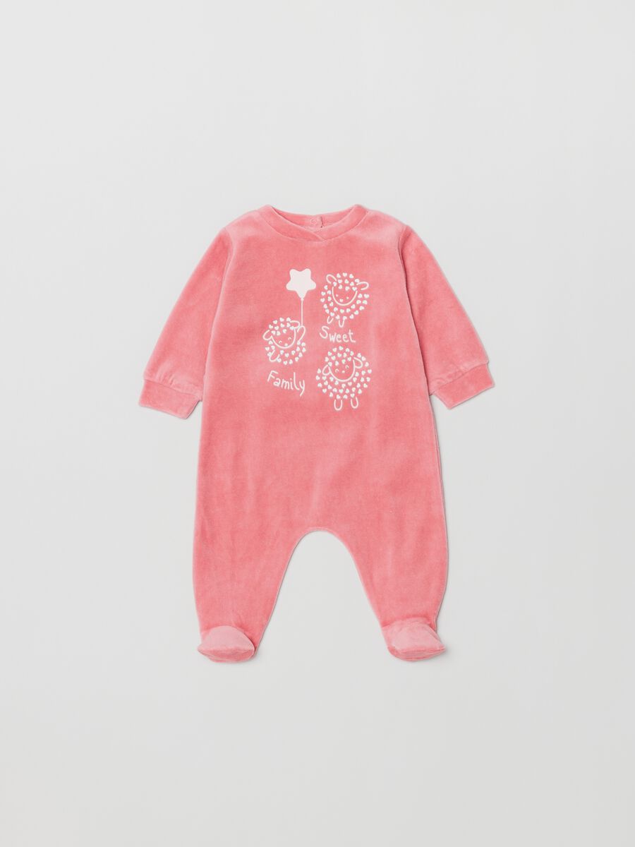 Velour onesie with feet and print_0