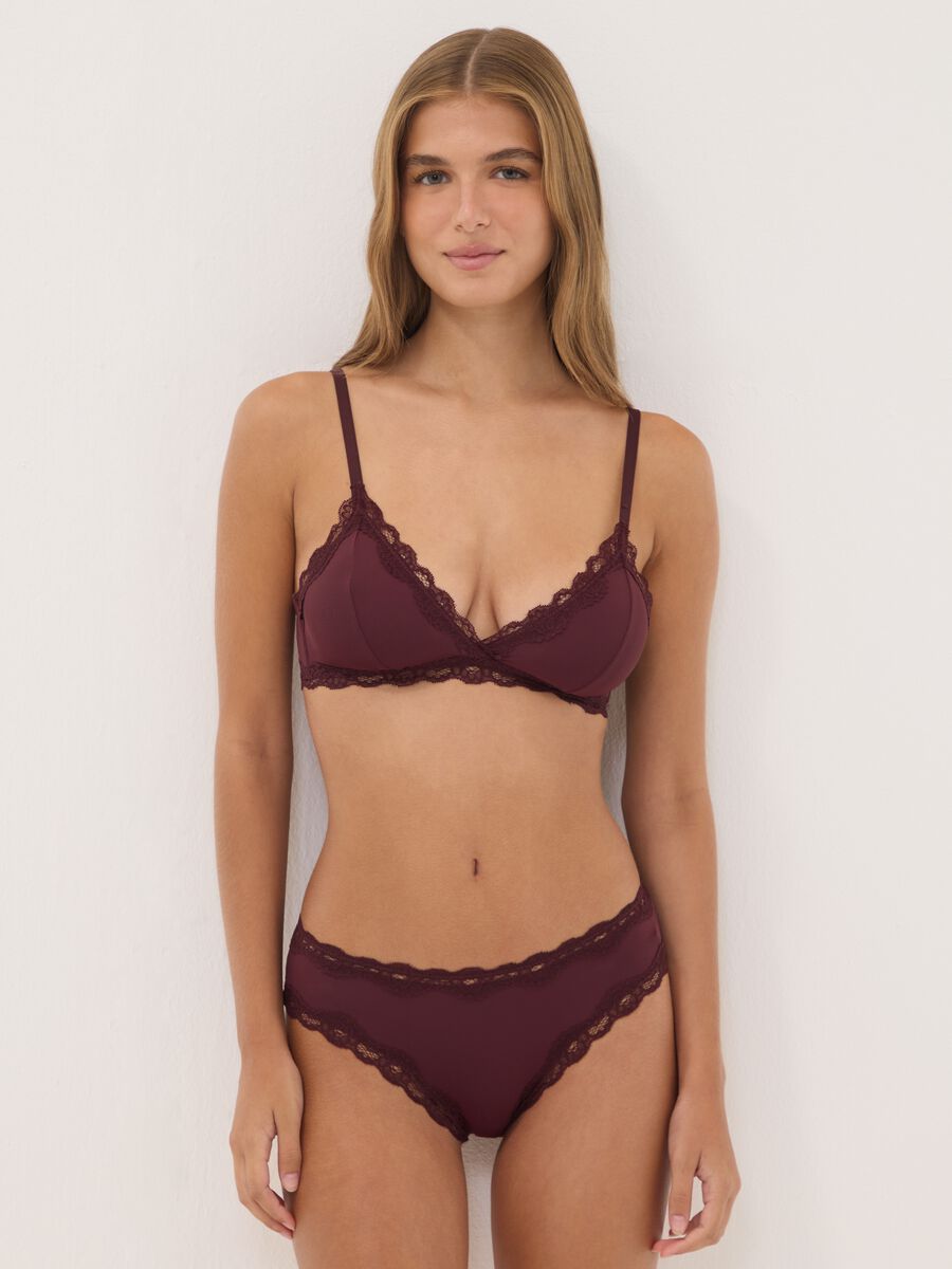 Purple stretch microfibre triangle bra with lace_1