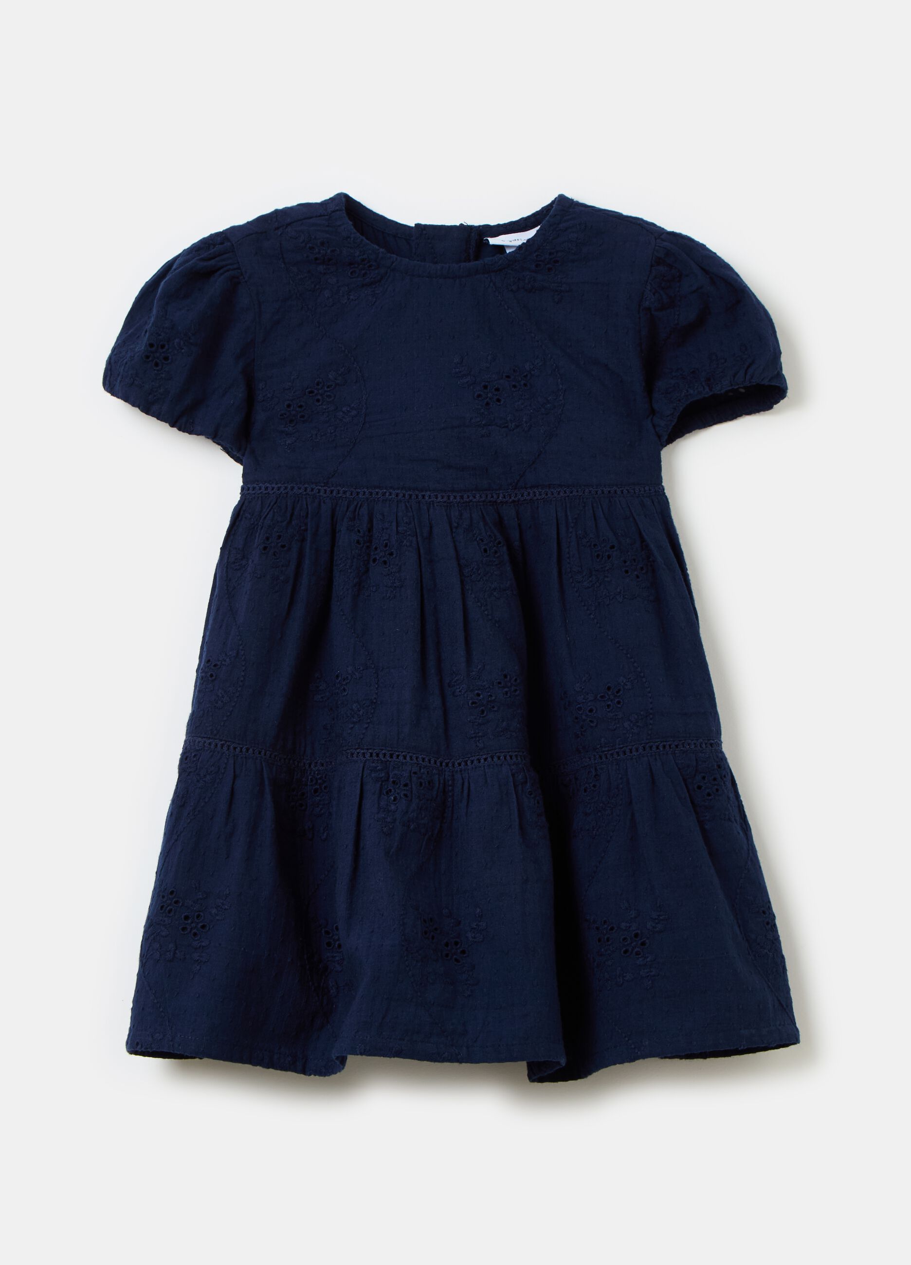 Tiered dress in cotton broderie anglaise