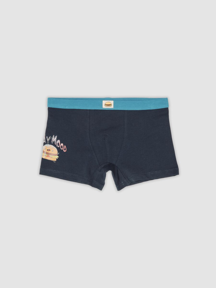 Boxer midi blu in cotone organico elasticizzato con stampa hamburger_0