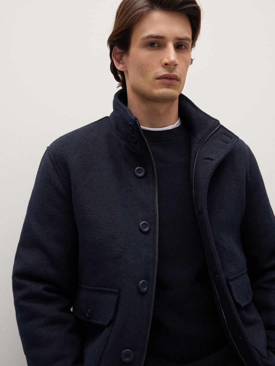 Blue padded jacket in regular fit with zip and buttons_3
