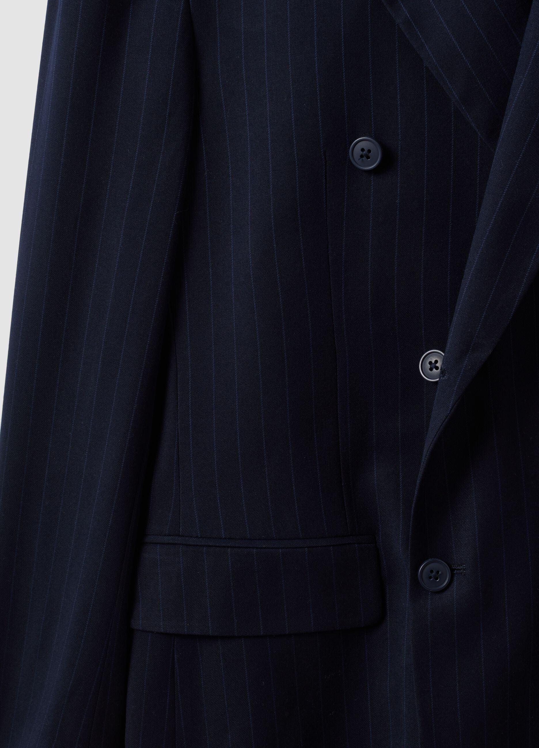 Blue pinstripe double-breasted stretch viscose suit