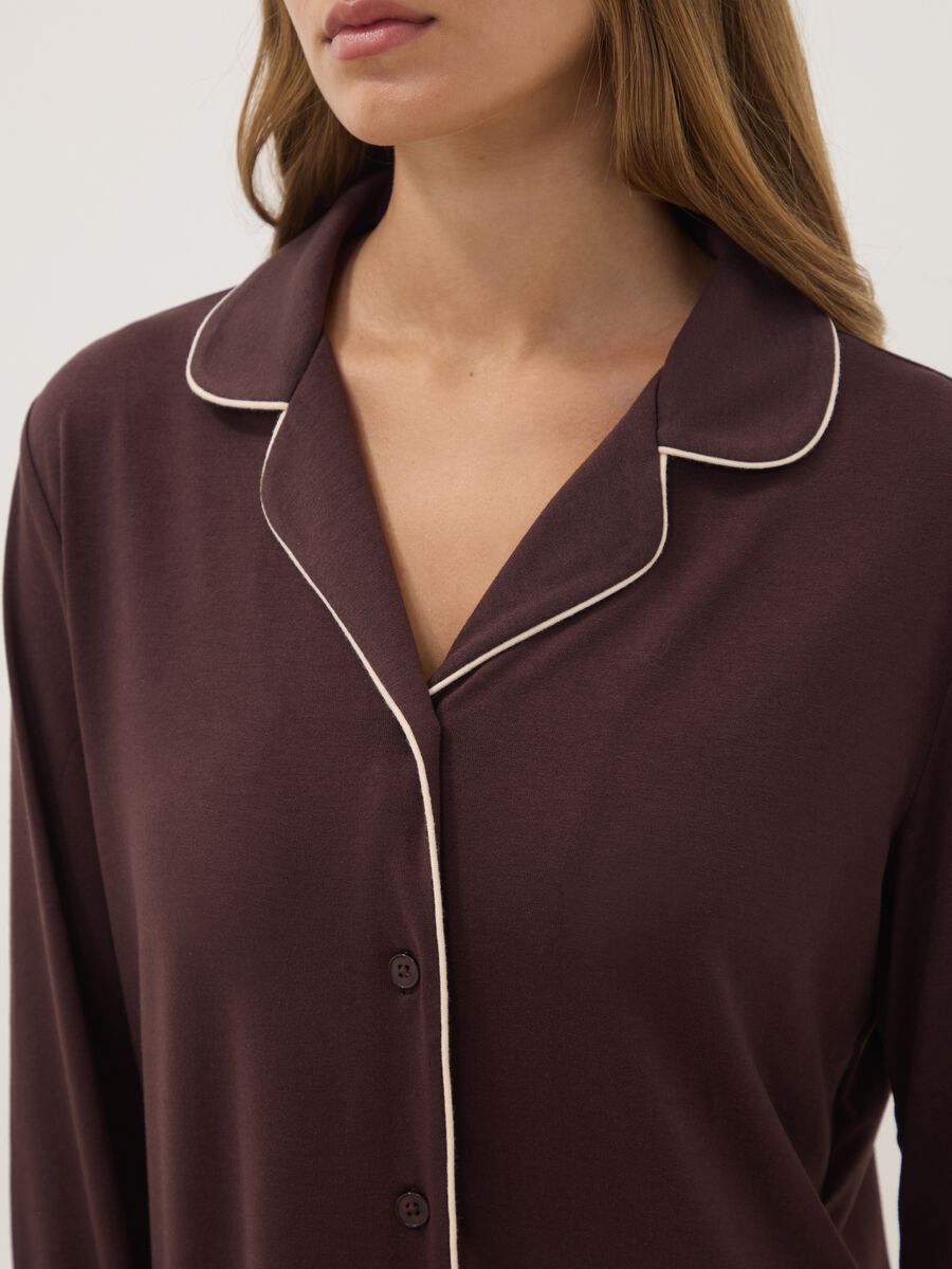 Brown stretch viscose pyjamas with V-neck_2