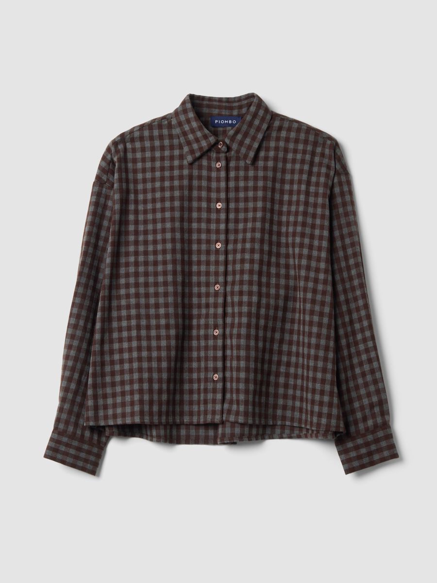 Camicia marrone a quadri in viscosa elasticizzata regular fit_0