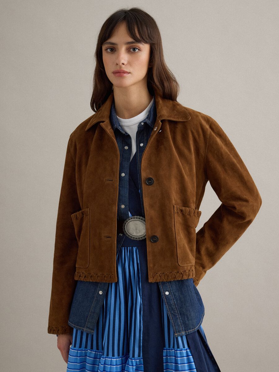 Brown Regular Fit Genuine Leather Blazer_0