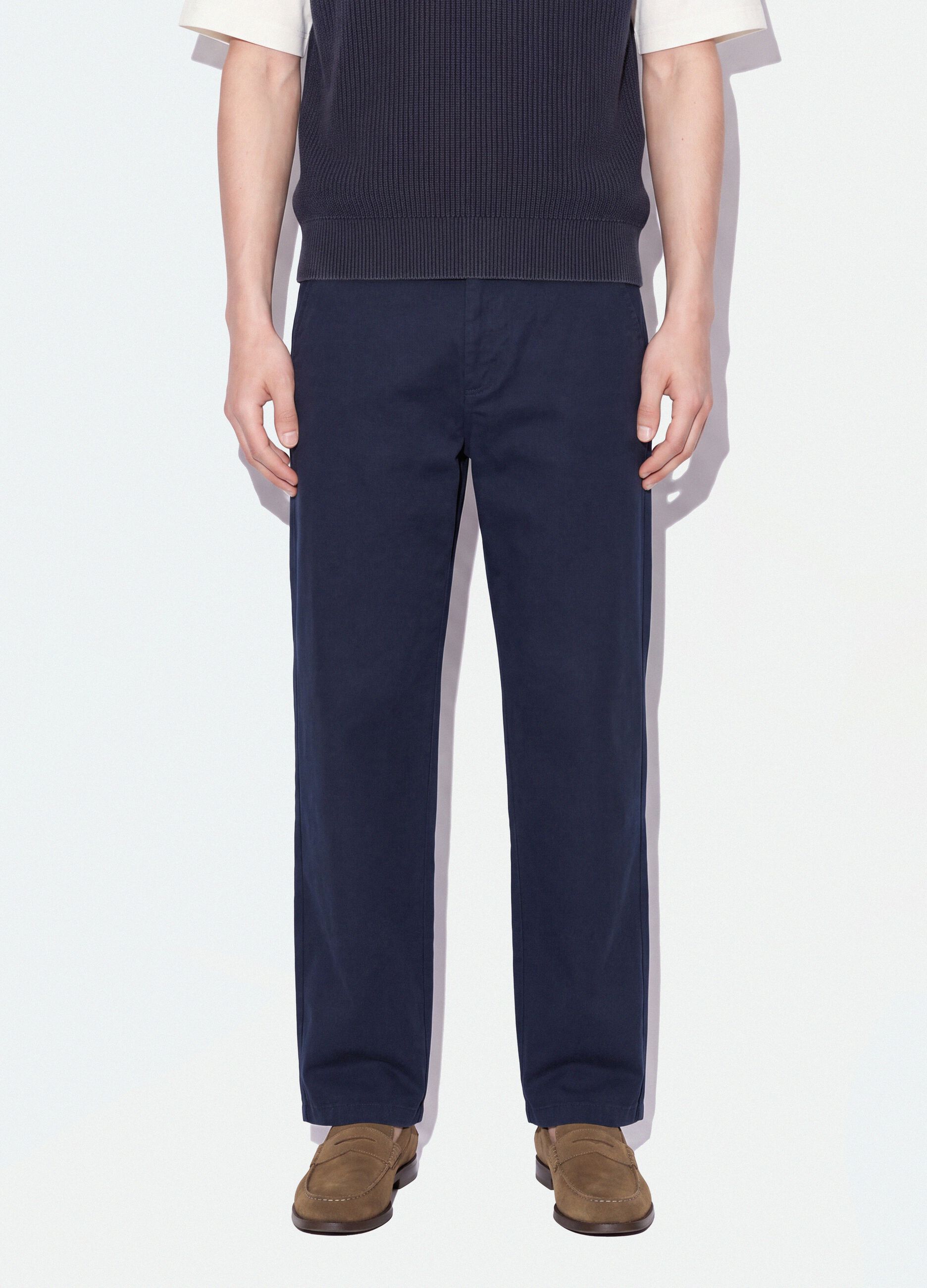 Blue pure cotton barrel-fit chino trousers