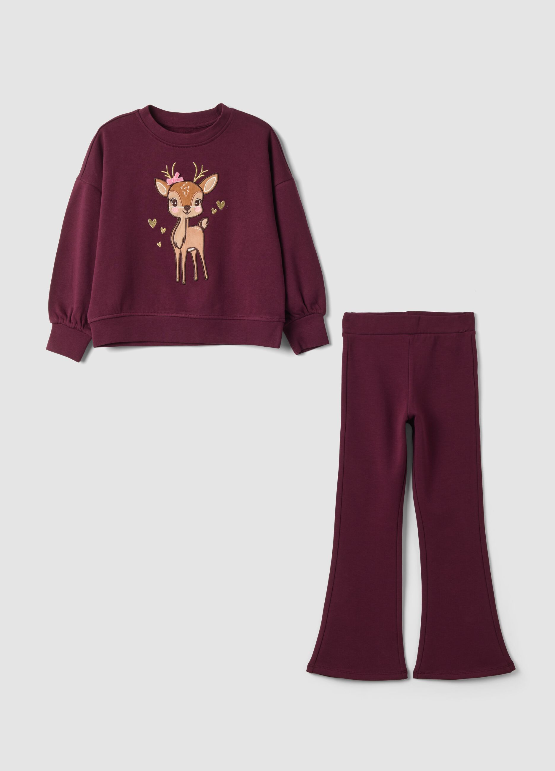 Fato de treino roxo em algod&atilde;o puro com gola canelada e estampado, corte oversized