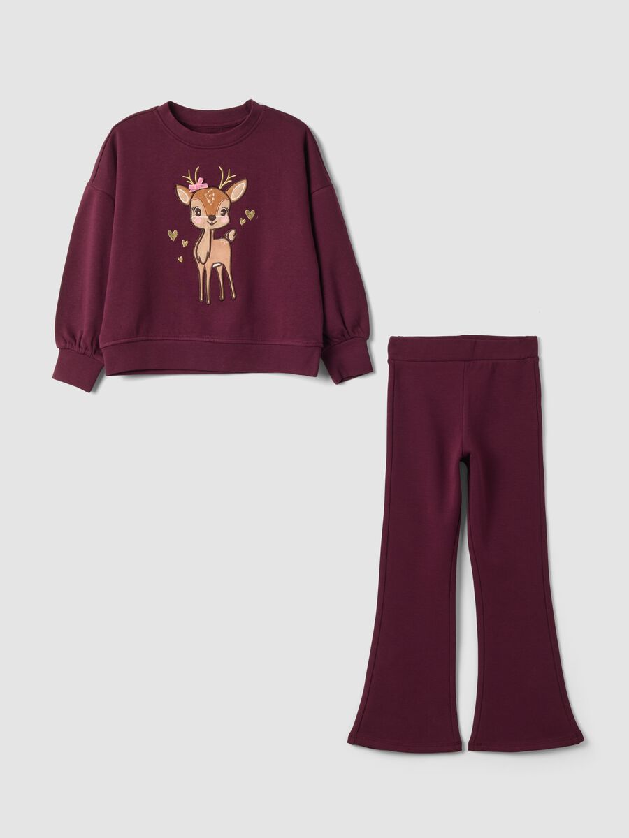 Fato de treino roxo em algod&atilde;o puro com gola canelada e estampado, corte oversized_0