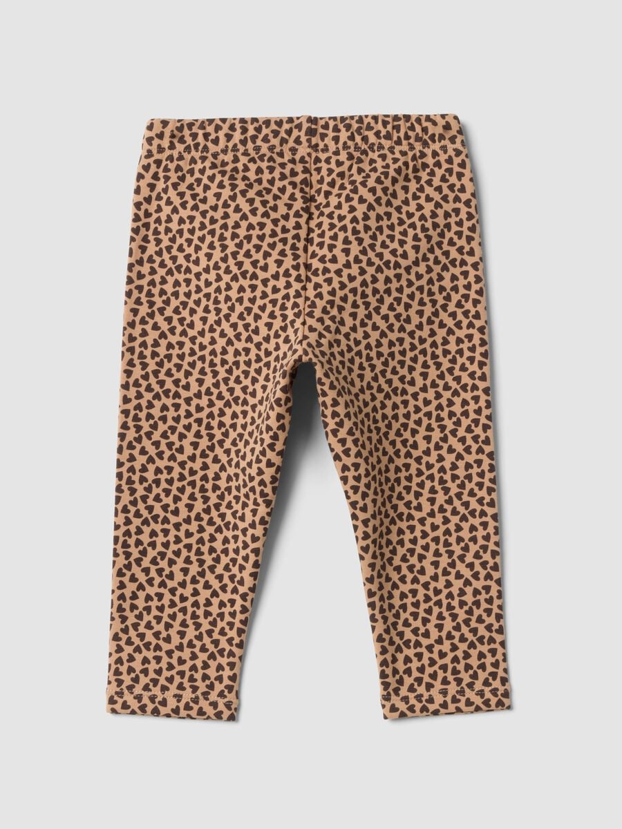 Brown stretch cotton leggings with heart print_1