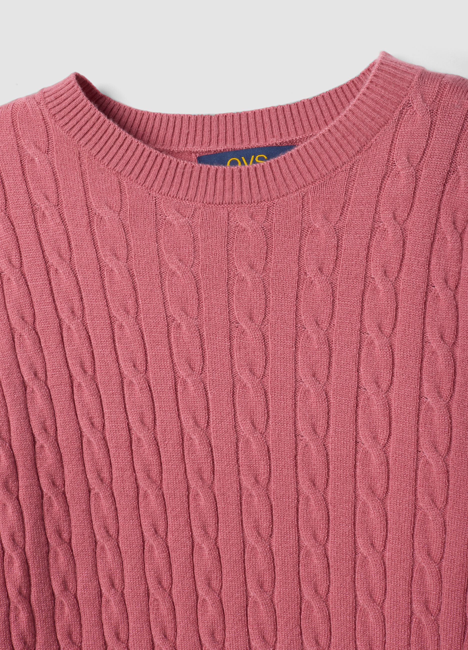 Pink cable-knit crew-neck jumper, regular fit