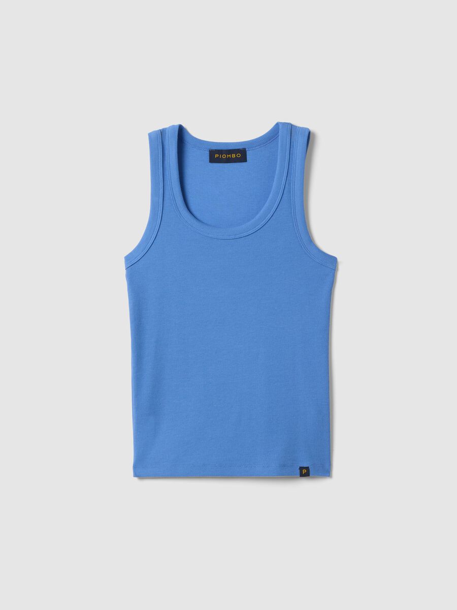 Light Blue Stretch Cotton Regular Fit Tank Top_4