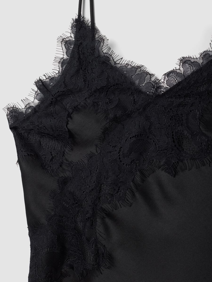 Black viscose-blend dress with deep V-neck and lace_1