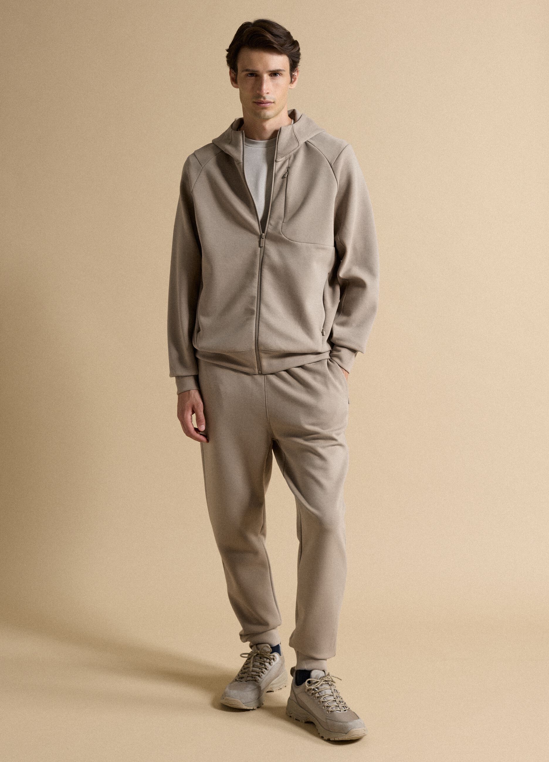 Full-zip beige traspirante in tessuto elasticizzato 2 Way Stretch