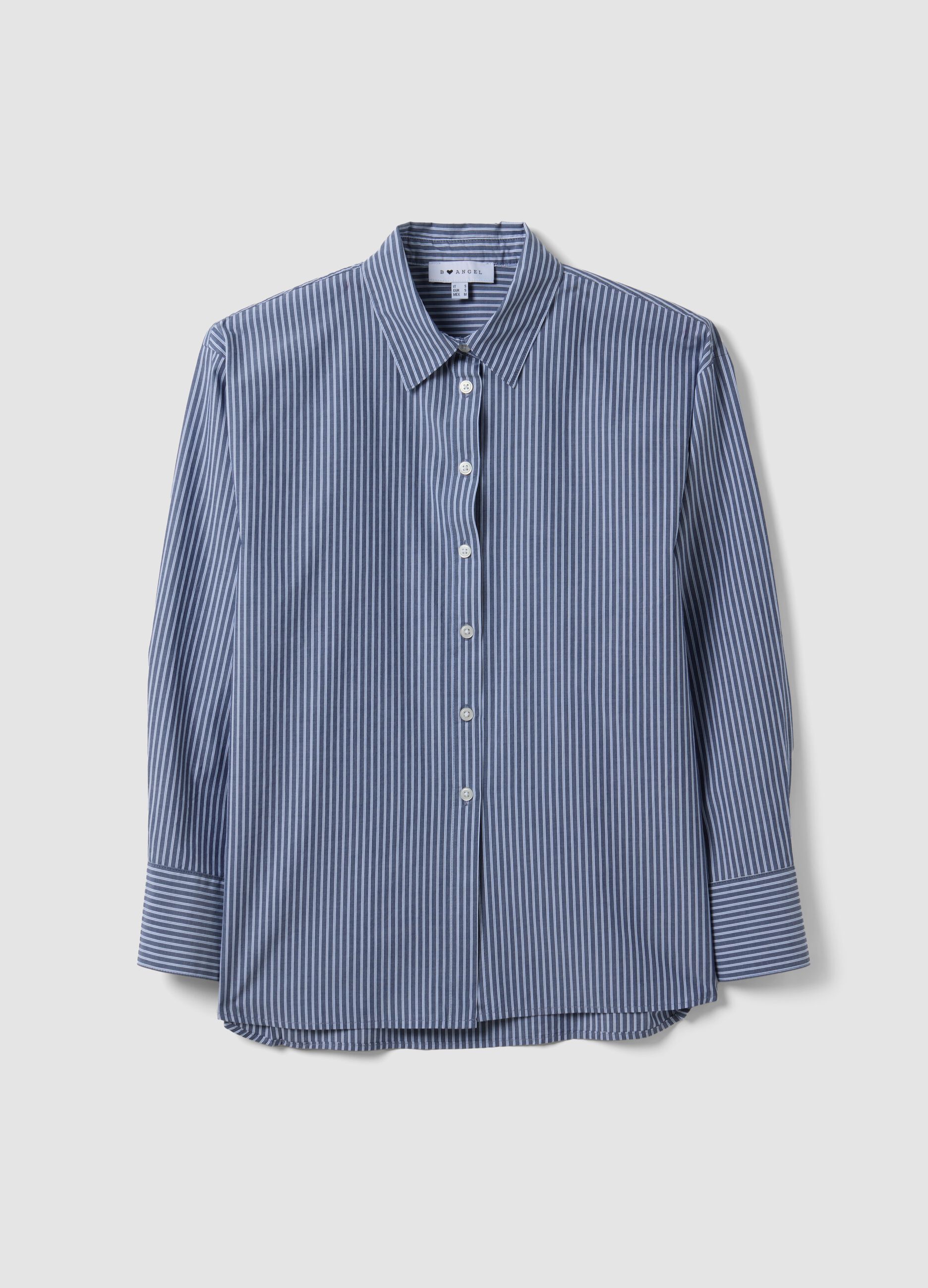 Blue striped pure cotton poplin shirt, regular fit